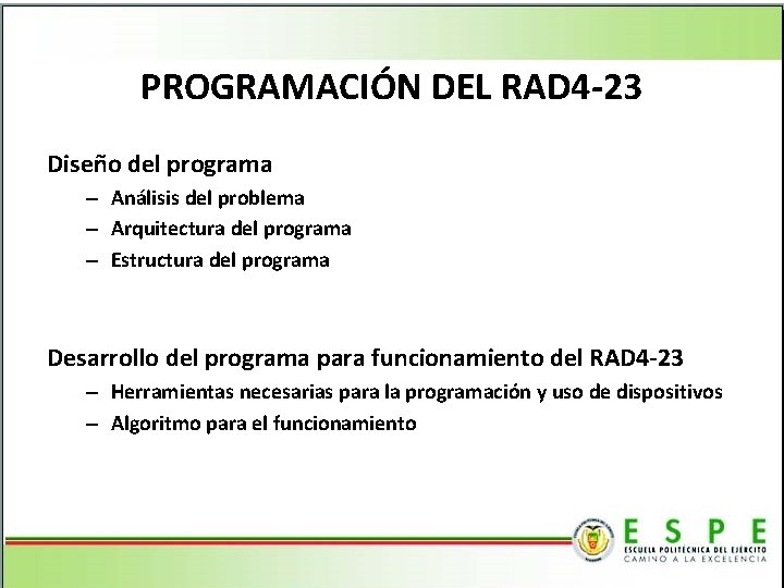 PROGRAMACIÓN DEL RAD 4 -23 Diseño del programa – Análisis del problema – Arquitectura