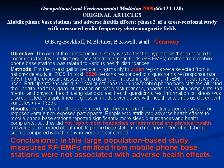 Occupational and Environmental Medicine 2009; 66: 124 -130; ORIGINAL ARTICLES Mobile phone base stations