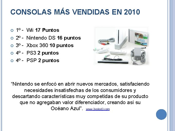 CONSOLAS MÁS VENDIDAS EN 2010 1º 2º 3º 4º 4º - Wii 17 Puntos