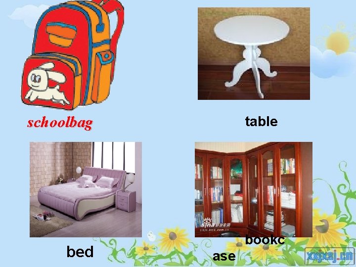 schoolbag bed table bookc ase 