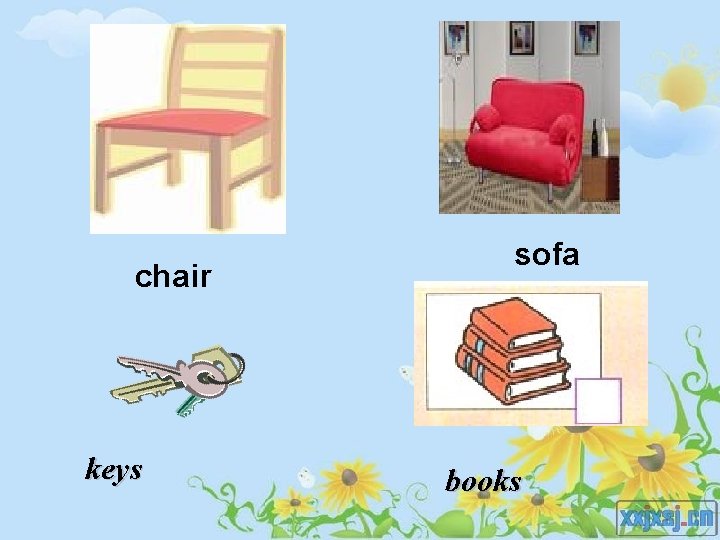 chair keys sofa books 