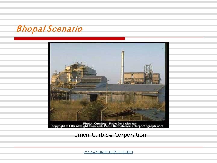 Bhopal Scenario Union Carbide Corporation www. assignmentpoint. com 