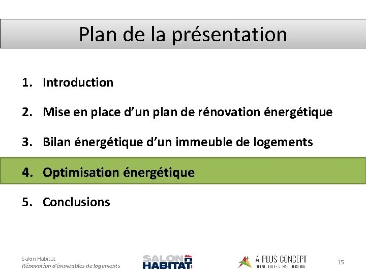 Plan de la présentation 1. Introduction 2. Mise en place d’un plan de rénovation