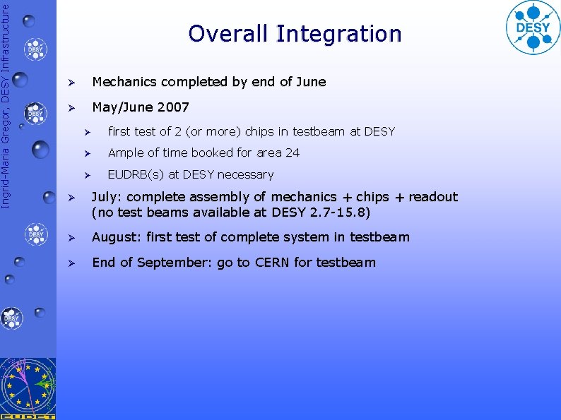 Ingrid-Maria Gregor, DESY Infrastructure Overall Integration Ø Mechanics completed by end of June Ø