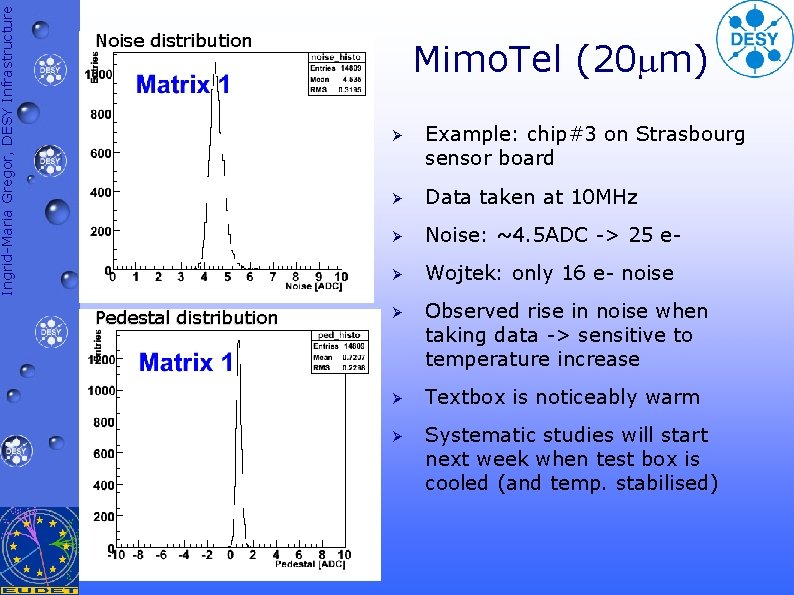 Ingrid-Maria Gregor, DESY Infrastructure Noise distribution Pedestal distribution Mimo. Tel (20 mm) Ø Example: