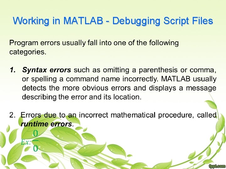 Working in MATLAB - Debugging Script Files 