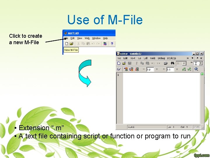 Use of M-File Click to create a new M-File • Extension “. m” •