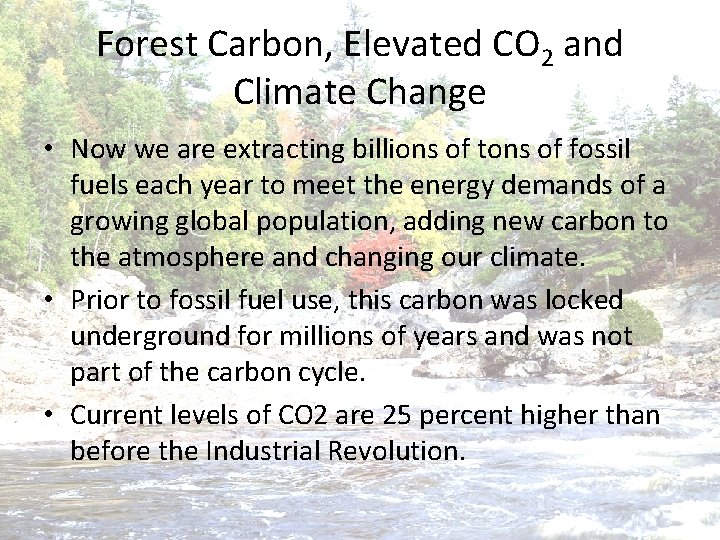 Forest Carbon, Elevated CO 2 and Climate Change • Now we are extracting billions