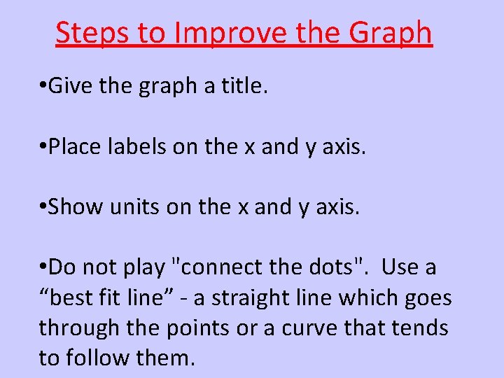 Steps to Improve the Graph • Give the graph a title. • Place labels