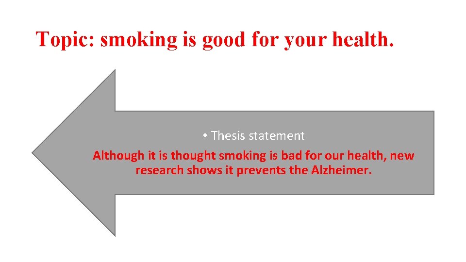 Topic: smoking is good for your health. • Thesis statement Although it is thought