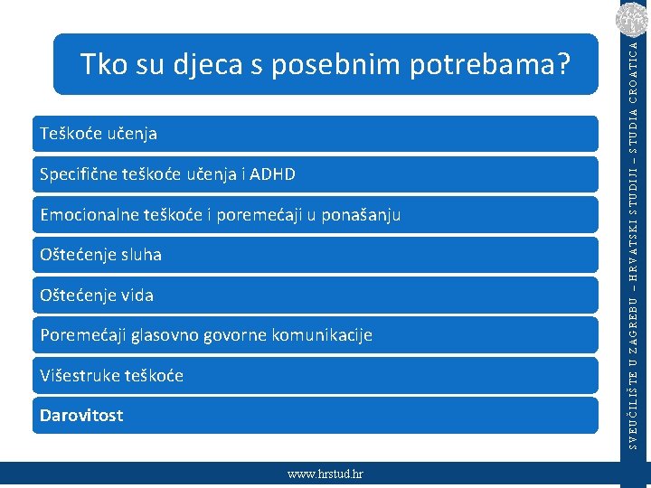 Teškoće učenja Specifične teškoće učenja i ADHD Emocionalne teškoće i poremećaji u ponašanju Oštećenje