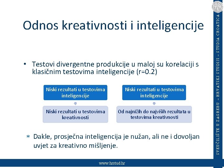  • Testovi divergentne produkcije u maloj su korelaciji s klasičnim testovima inteligencije (r=0.