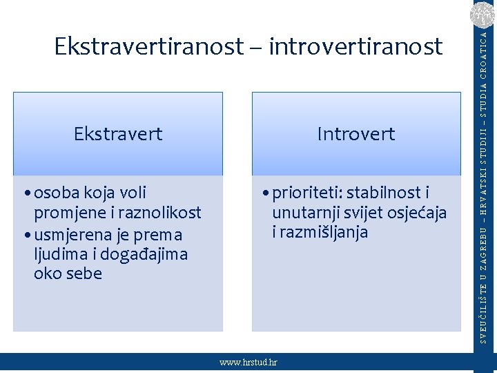 Ekstravert • osoba koja voli promjene i raznolikost • usmjerena je prema ljudima i