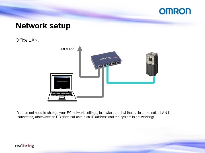 Network setup Office LAN: Office LAN You do not need to change your PC