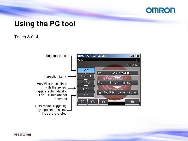 Using the PC tool Touch & Go! Brightness etc. Inspection items Veryfying the settings