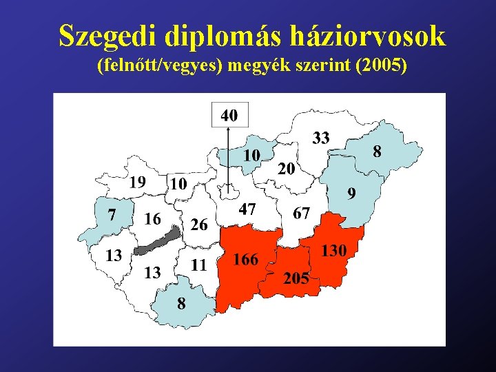 Szegedi diplomás háziorvosok (felnőtt/vegyes) megyék szerint (2005) 