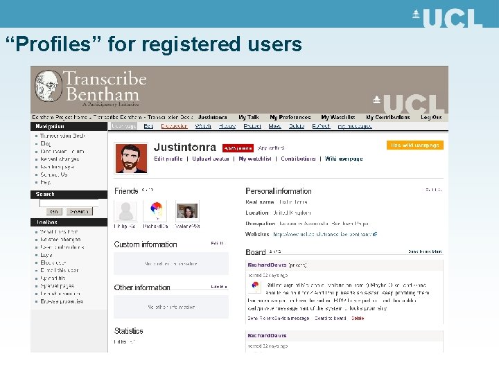 “Profiles” for registered users 