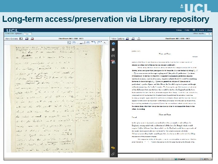 Long-term access/preservation via Library repository 