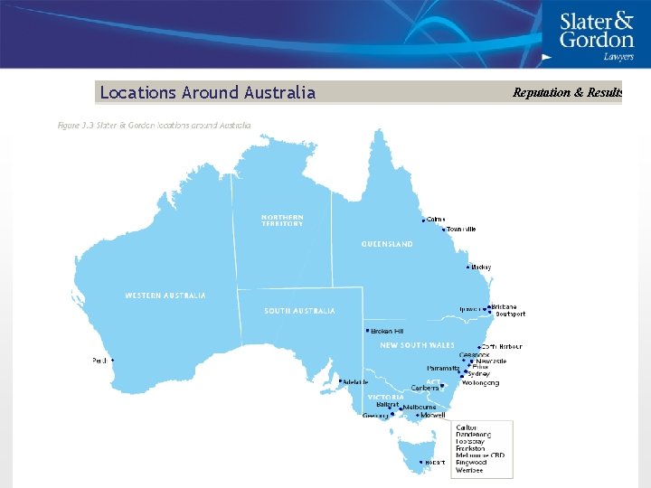 Locations Around Australia © Slater & Gordon Limited 2008 Reputation & Results™ 