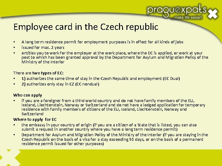 Employee card in the Czech republic • • • A long term residence permit