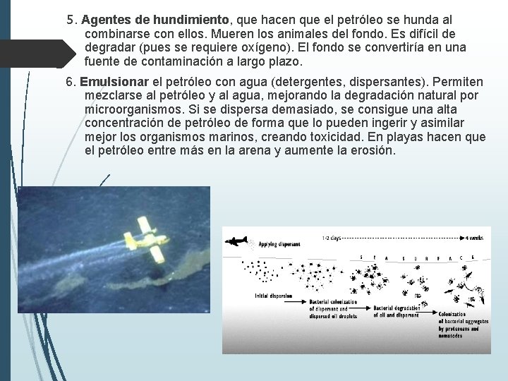 5. Agentes de hundimiento, que hacen que el petróleo se hunda al combinarse con