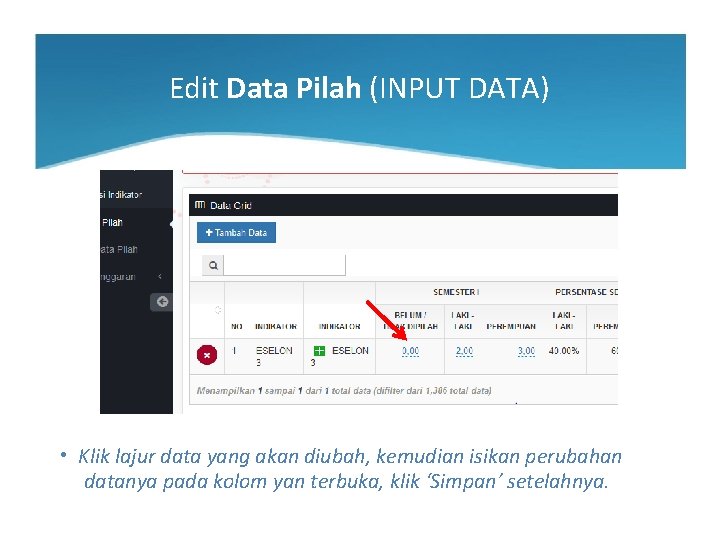 Edit Data Pilah (INPUT DATA) • Klik lajur data yang akan diubah, kemudian isikan