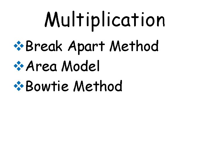 Multiplication v. Break Apart Method v. Area Model v. Bowtie Method 