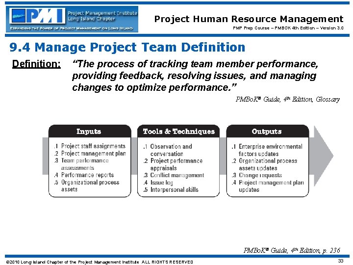 Project Human Resource Management PMP Prep Course – PMBOK 4 th Edition – Version