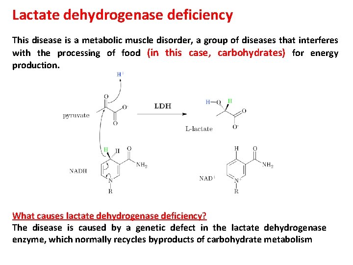 Lactate dehydrogenase deficiency This disease is a metabolic muscle disorder, a group of diseases