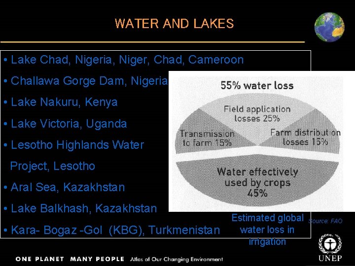 WATER AND LAKES • Lake Chad, Nigeria, Niger, Chad, Cameroon • Challawa Gorge Dam,