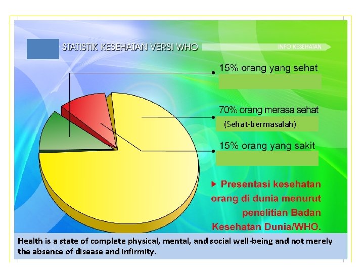 (tidak sakit – tidak sehat) (Sehat-bermasalah) 0 - s/d. . Health is a state