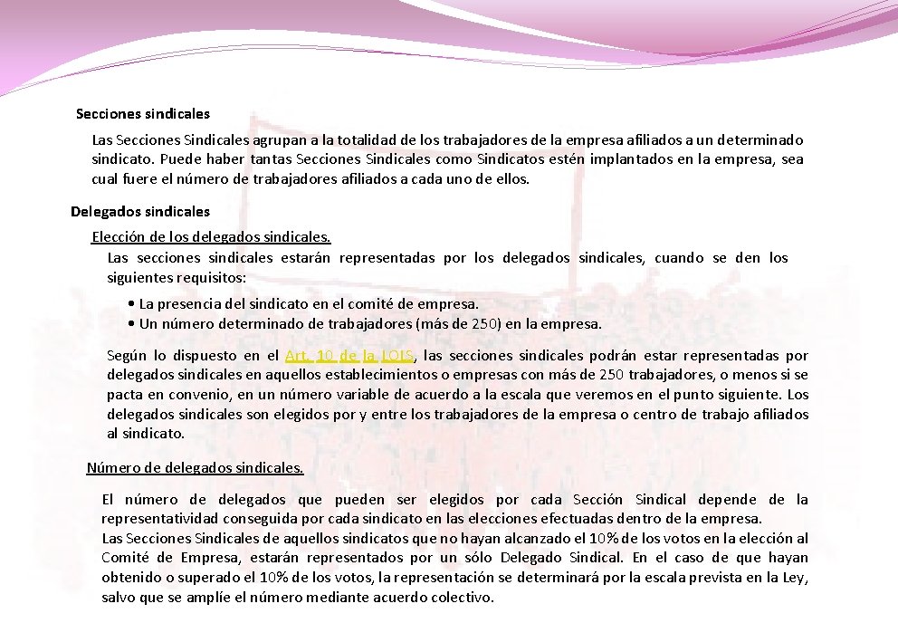 Secciones sindicales Las Secciones Sindicales agrupan a la totalidad de los trabajadores de la