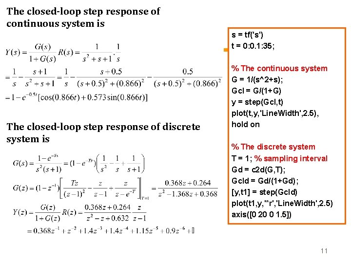 The closed-loop step response of continuous system is s = tf('s') t = 0: The closed-loop step response of continuous system is s = tf('s') t = 0: