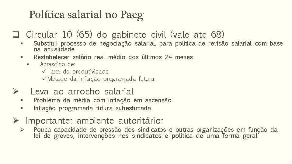 Política salarial no Paeg q Circular 10 (65) do gabinete civil (vale ate 68)