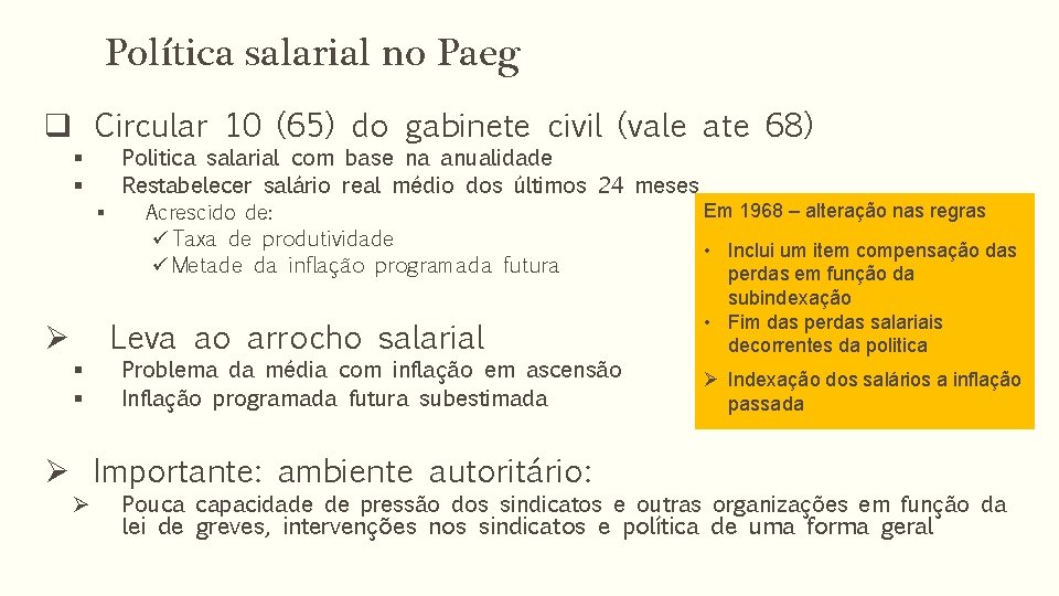 Política salarial no Paeg q Circular 10 (65) do gabinete civil (vale ate 68)