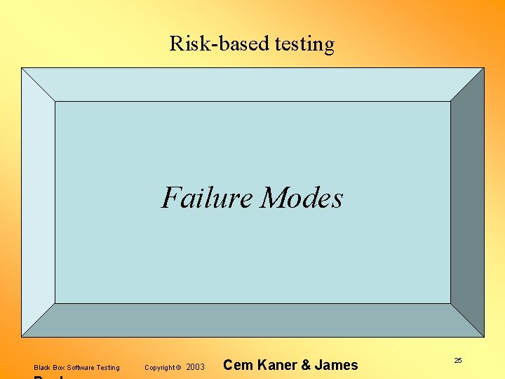 Risk-based testing Failure Modes Black Box Software Testing Copyright © 2003 Cem Kaner &