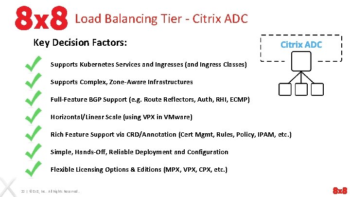 Load Balancing Tier - Citrix ADC Key Decision Factors: Supports Kubernetes Services and Ingresses