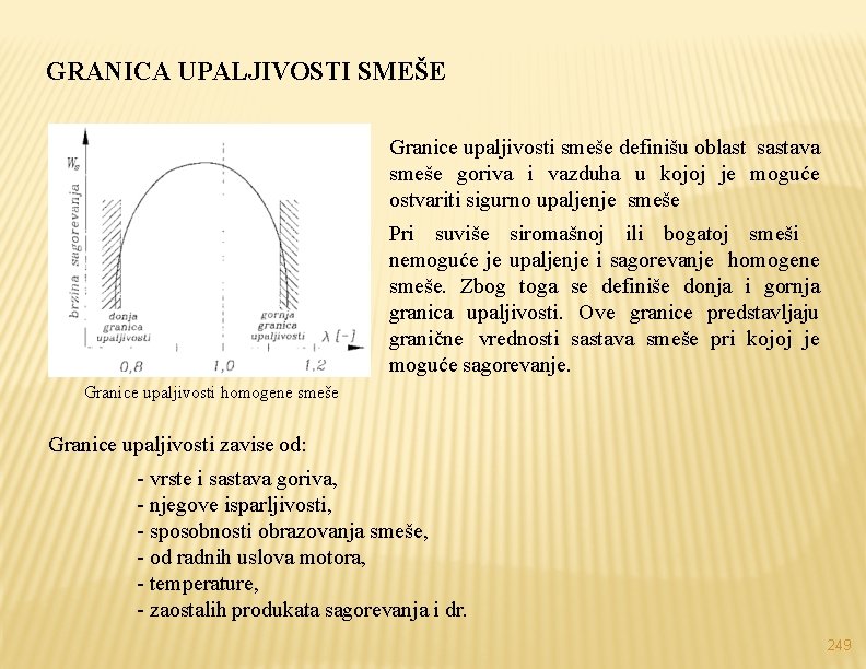 GRANICA UPALJIVOSTI SMEŠE Granice upaljivosti smeše definišu oblast sastava smeše goriva i vazduha u