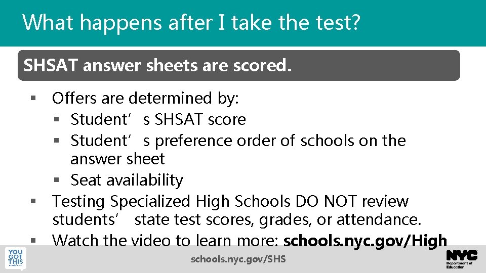 What happens after I take the test? SHSAT answer sheets are scored. § §