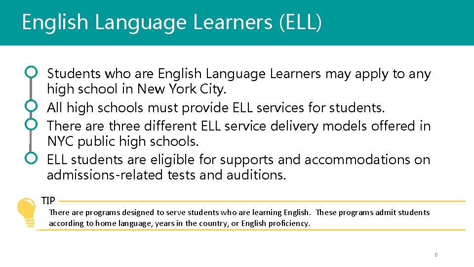 English Language Learners (ELL) Students who are English Language Learners may apply to any