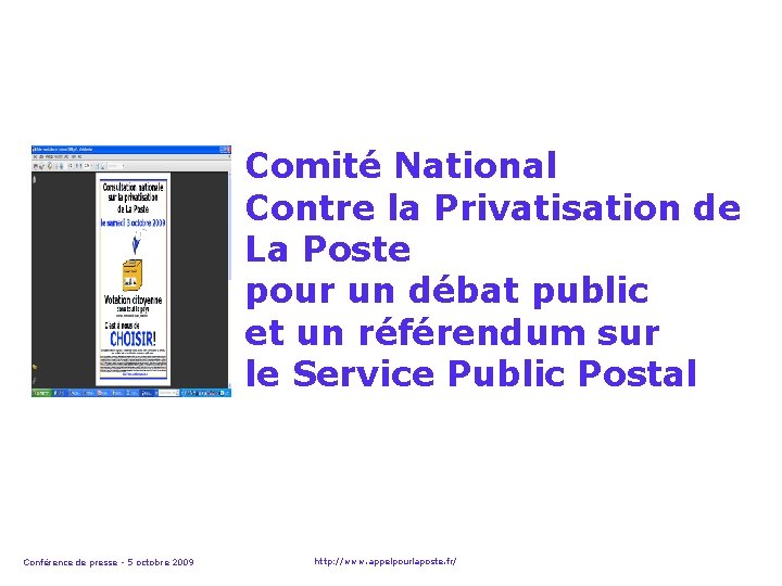 Comité National Contre la Privatisation de La Poste pour un débat public et un