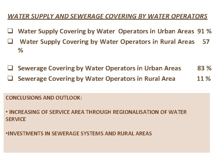 WATER SUPPLY AND SEWERAGE COVERING BY WATER OPERATORS q Water Supply Covering by Water