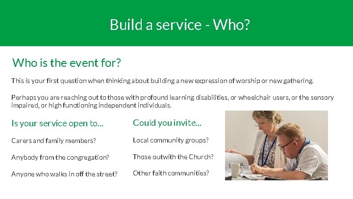 Build a service - Who? Who is the event for? This is your first