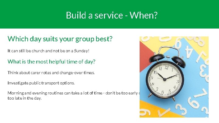 Build a service - When? Which day suits your group best? It can still