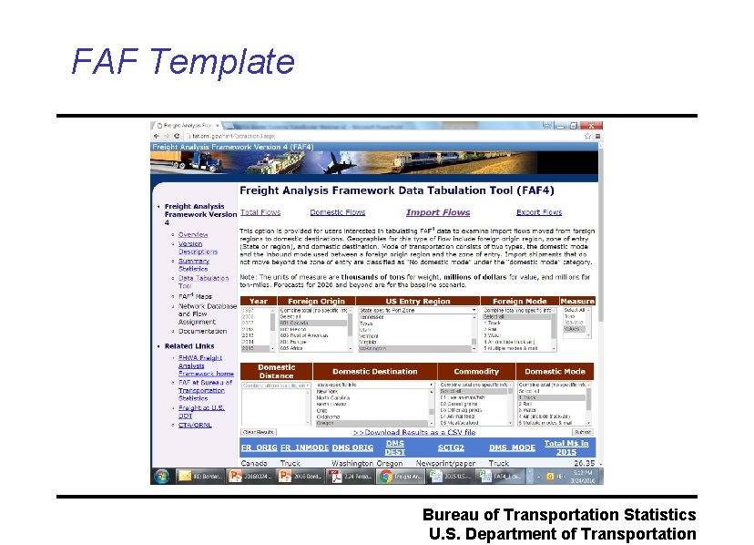 FAF Template Bureau of Transportation Statistics U. S. Department of Transportation 