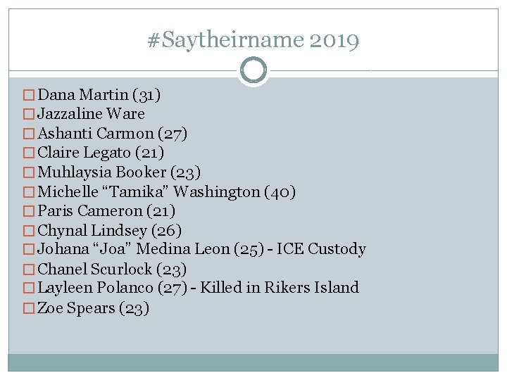 #Saytheirname 2019 � Dana Martin (31) � Jazzaline Ware � Ashanti Carmon (27) �
