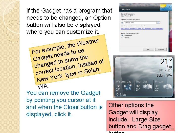 If the Gadget has a program that needs to be changed, an Option button