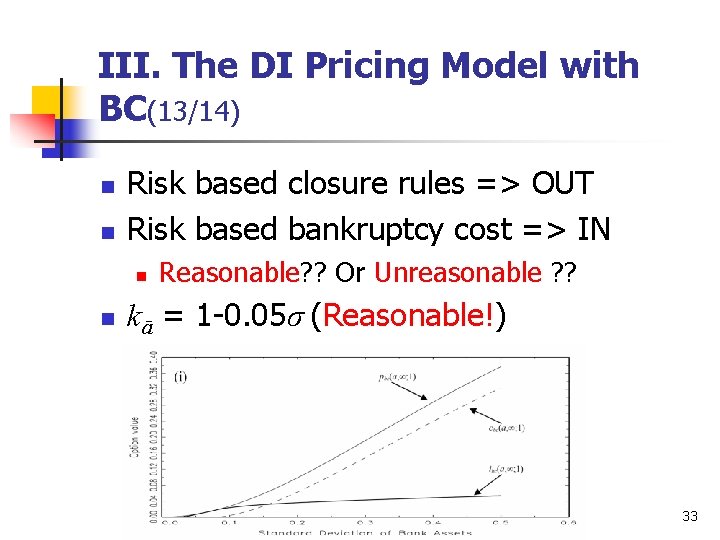 III. The DI Pricing Model with BC(13/14) n n Risk based closure rules =>