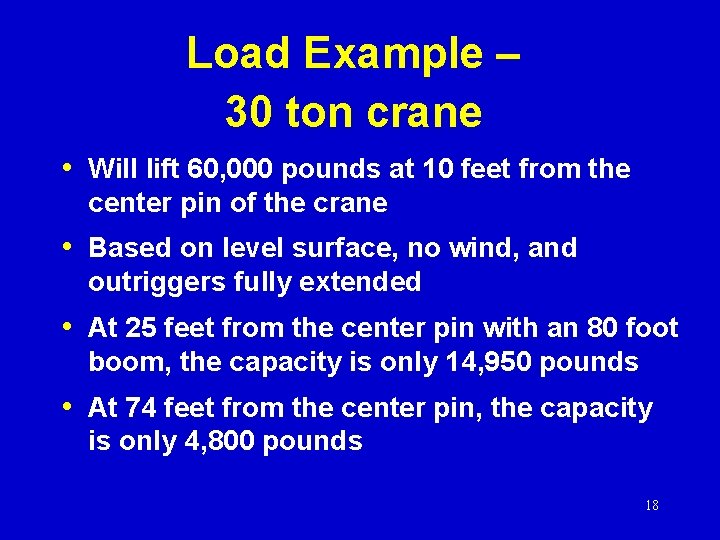 Load Example – 30 ton crane • Will lift 60, 000 pounds at 10