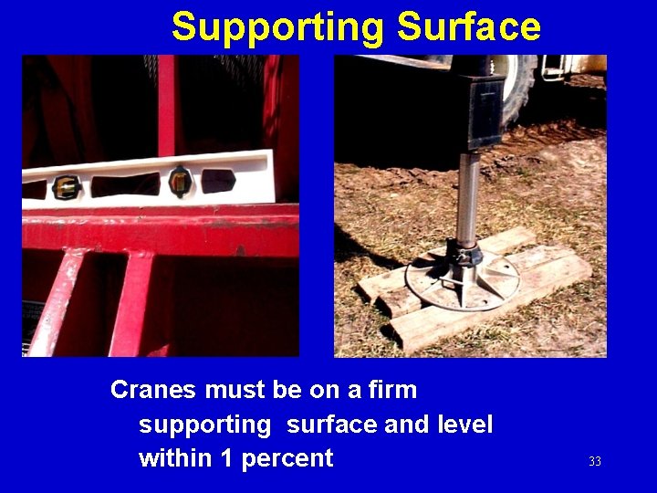 Supporting Surface Cranes must be on a firm supporting surface and level within 1